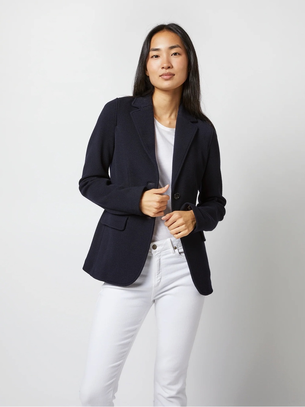 ANN MASHBURN Parker Jacket Blazer in Navy Wool Pique